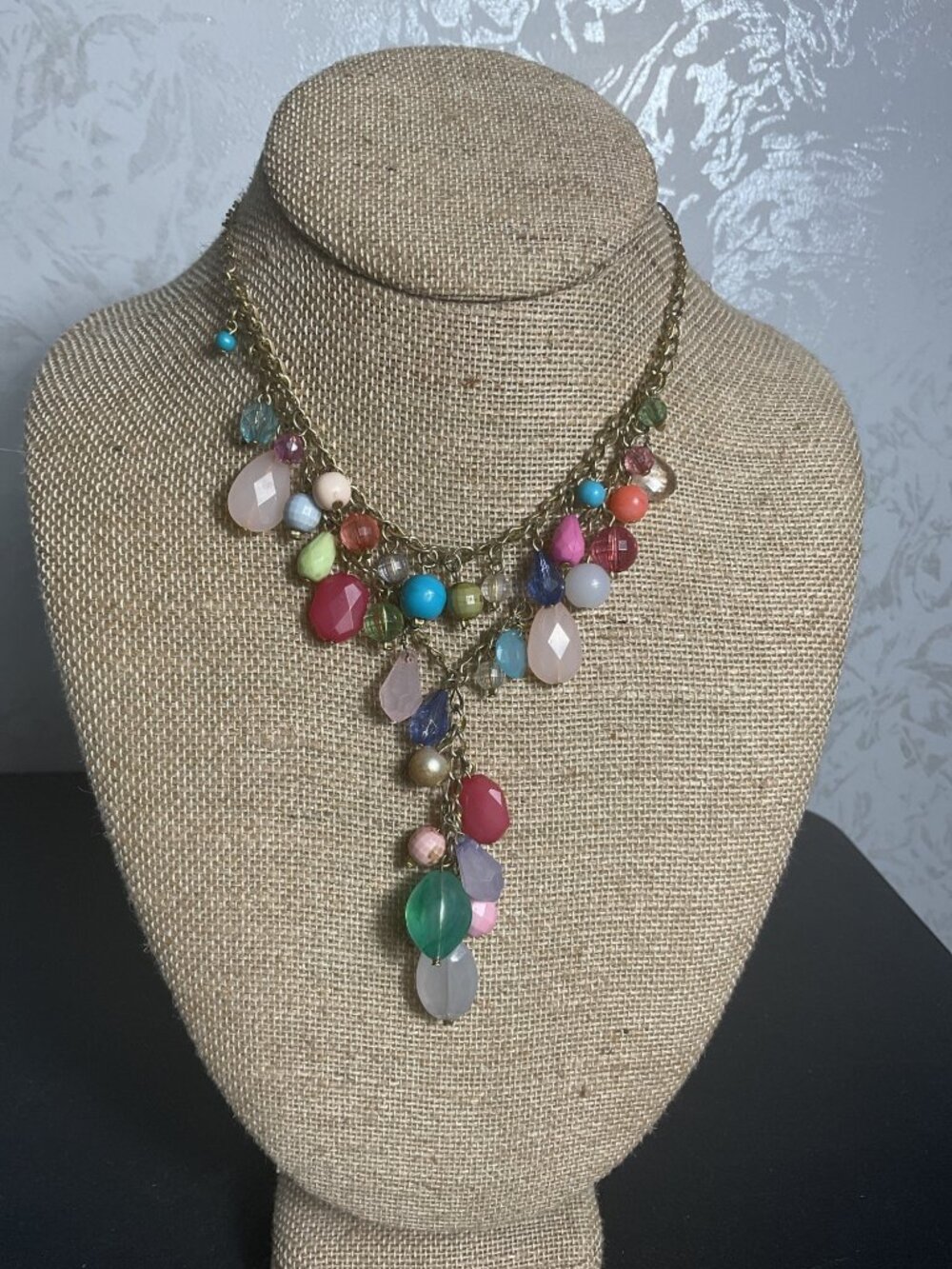 Vintage Chunky Multicolor Gumdrop Beaded Bib Statement Necklace Layered